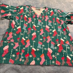 Festive Green Stocking Scrub Top